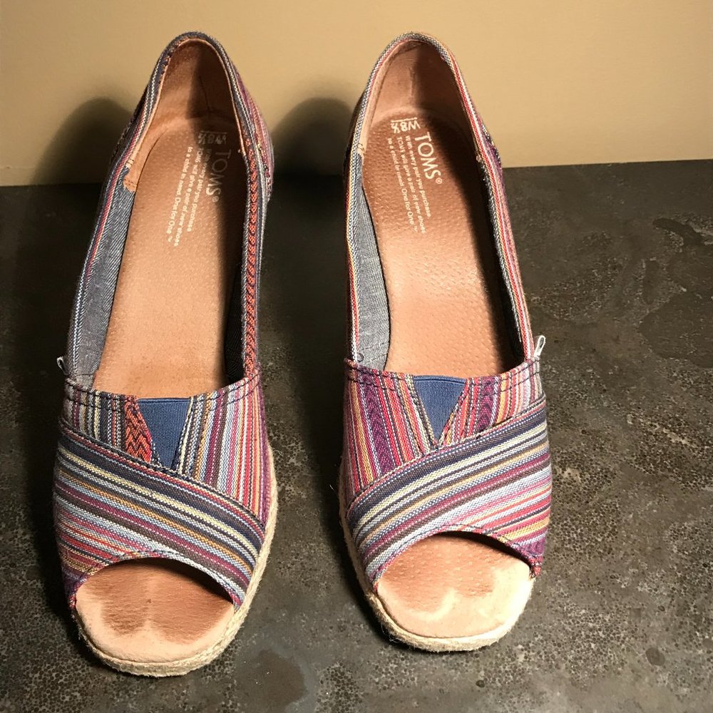 Toms Multi Color Espadrille Wedge Wm Sz 8.5